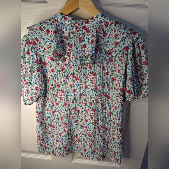 Zara white and pink floral button front blouse size small - Picture 3 of 7